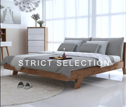 Lit double en bois massif scandinave nordique japonais AMELIA