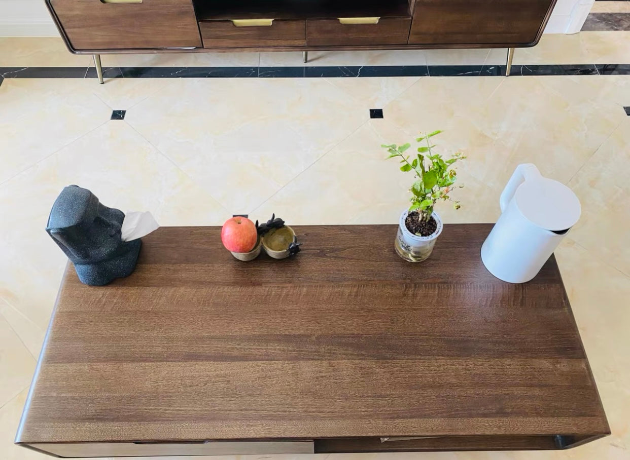 Table basse relevable en bois massif Liam moderne et minimaliste 