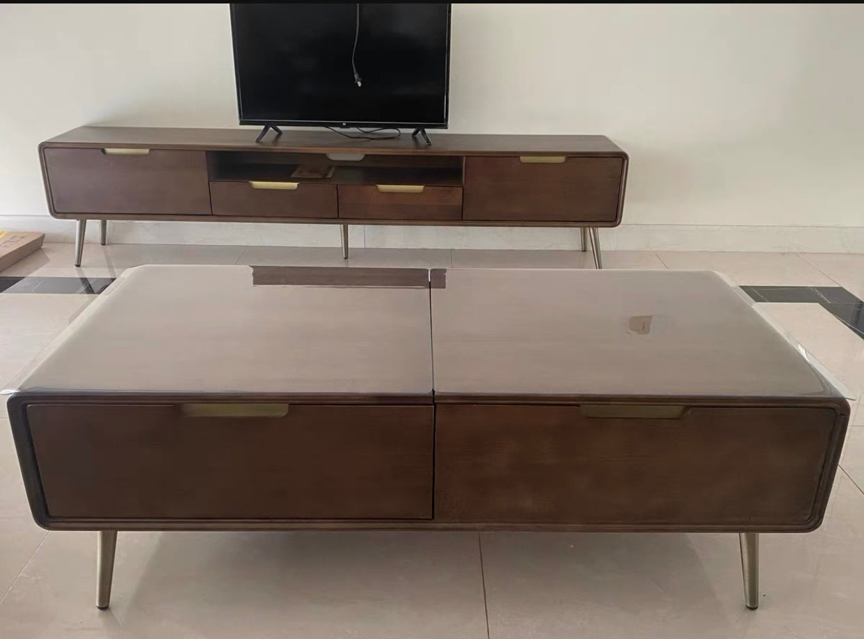 Table basse relevable en bois massif Liam moderne et minimaliste 