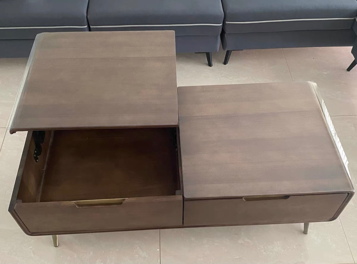 Table basse relevable en bois massif Liam moderne et minimaliste 