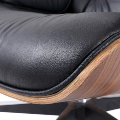 Fauteuil de salon en cuir Lomas avec pouf
