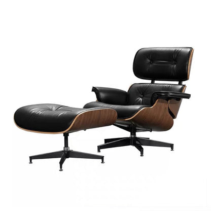 Fauteuil de salon en cuir Lomas avec pouf
